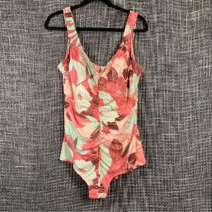 LE COVE Pink Tropical Print One Piece Swimsuit 24W #701